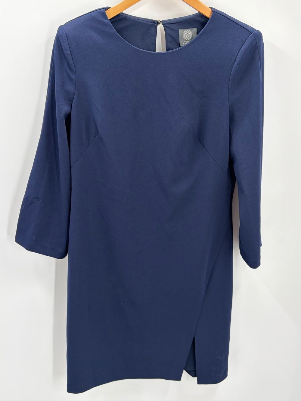 Vince Camuto | Women's Brooch Detail Long Sleeve Crepe Mini Dress Slit - Picture 6 of 15